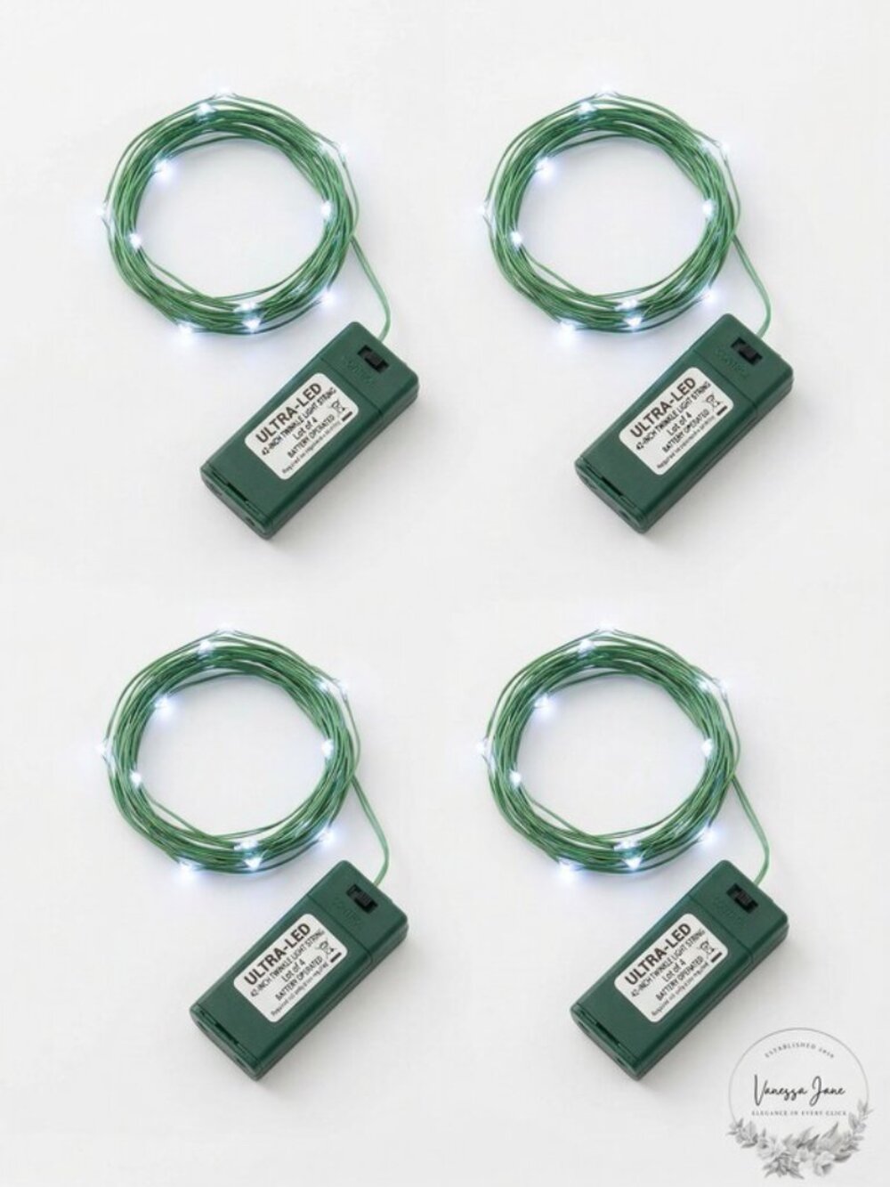 UltraLED Battery Operated 42-Inch White Twinkle Light String, Lot of 4